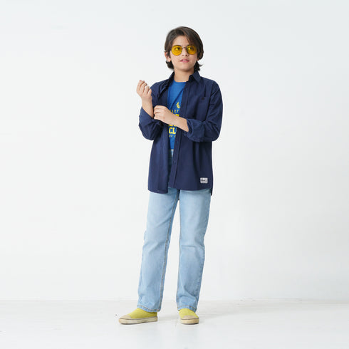 Boys Solid Navy Shirt
