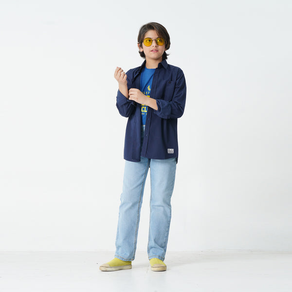 Boys Solid Navy Shirt