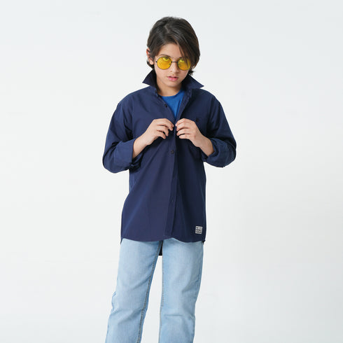 Boys Solid Navy Shirt