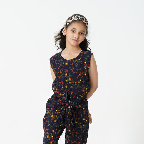 Navy Printed Dungaree