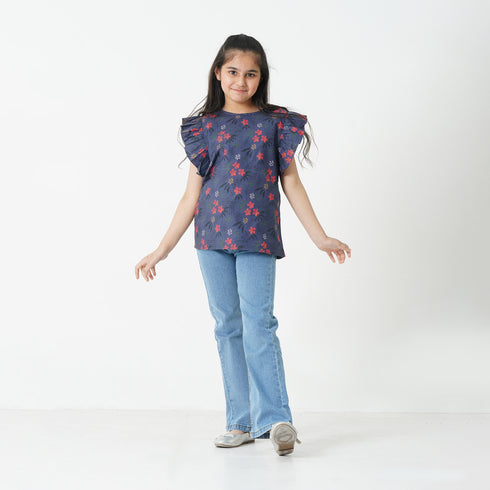 FRILLED SLEEVES PRINTED TOP