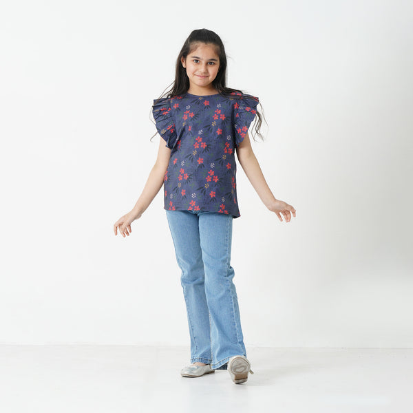 FRILLED SLEEVES PRINTED TOP