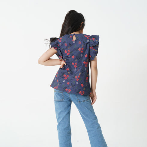 FRILLED SLEEVES PRINTED TOP