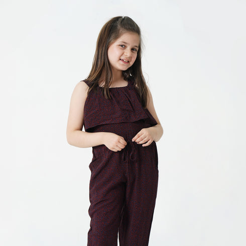 Maroon Printed Dungaree