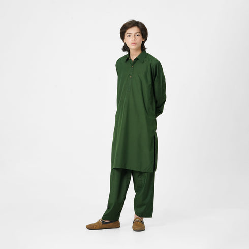 Kids green shalwar kameez for Jumma Eid and family gatherings