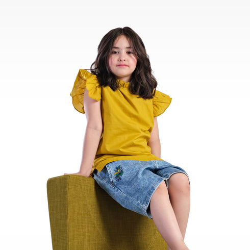 Ruffles NECK Top - YELLOW