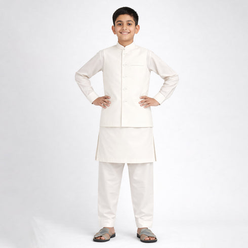 3pc off white shalwar kameez suit for boys by The Oaklynn