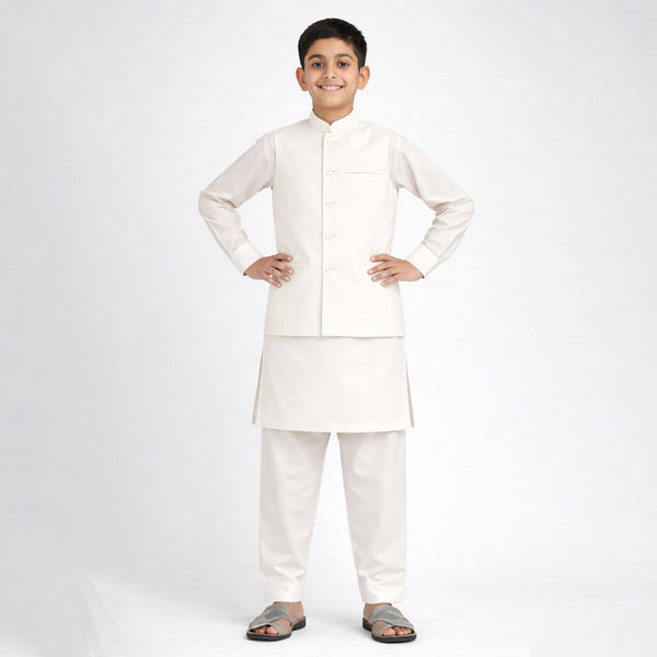 3pc off white shalwar kameez suit for boys by The Oaklynn