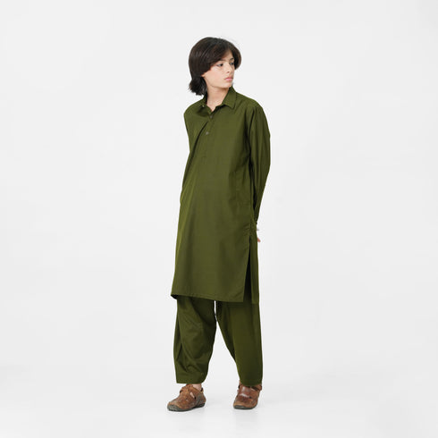 Boys olive kameez shalwar suit for kids eastern wear Pakistan