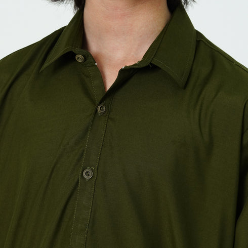 Kids olive shalwar kameez for Jumma Eid and family gatherings