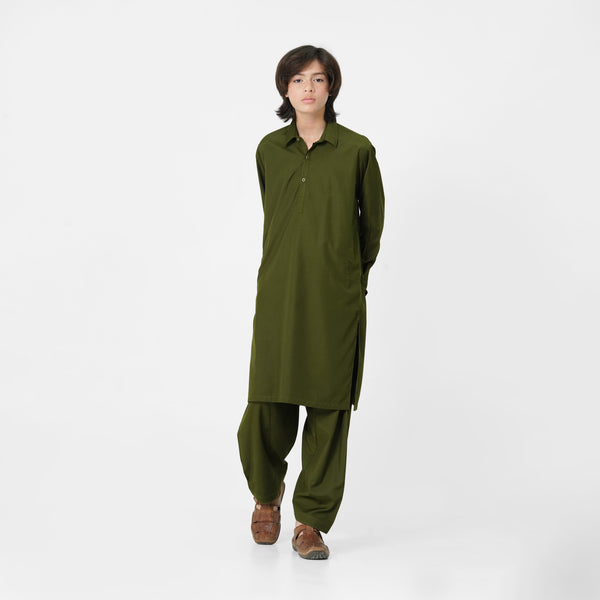 olive wash n wear kameez shalwar for boys by The Oaklynn