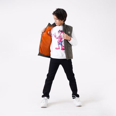 OLIVE GILET JACKET WITH BADGE