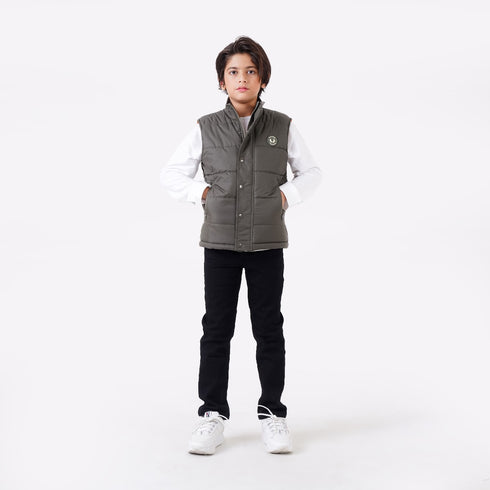 OLIVE GILET JACKET WITH BADGE