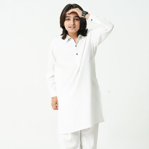 Kids white shalwar kameez for Jumma Eid and family gatherings