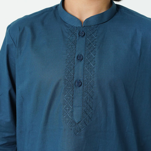 Boys blue kurta shalwar with traditional embroidery