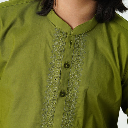 green embroidered kurta shalwar for kids by the oaklynn