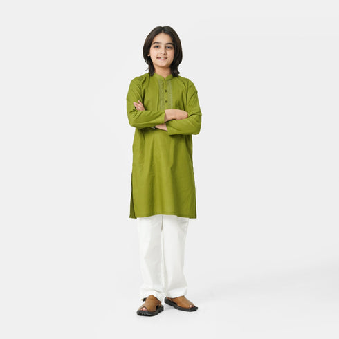 Boys green kurta shalwar with traditional embroidery