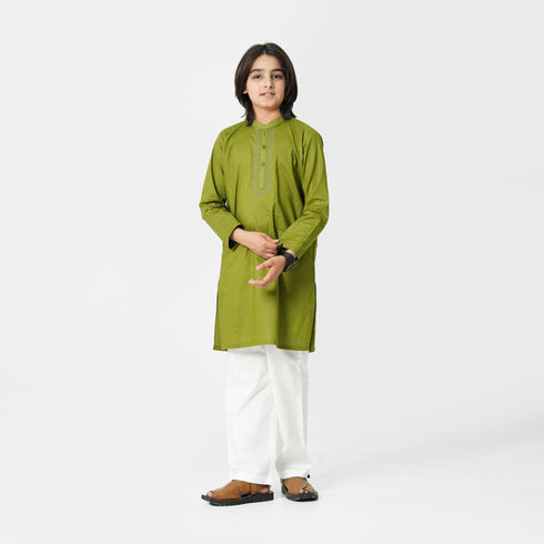 Kids eastern wear green embroidered kurta shalwar Pakistan
