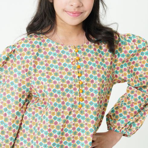 Girls multi color flower printed eastern wear Pakistan