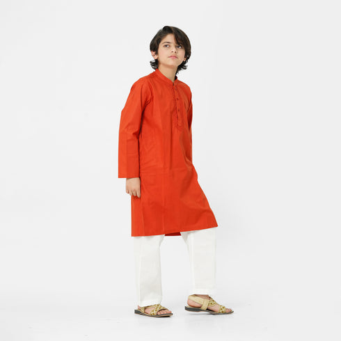 Orange embroidered kurta shalwar for boys by The Oaklynn