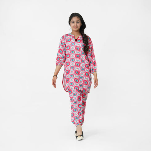 Pink Printed 3pc Eastern Set for girls by The Oaklynn