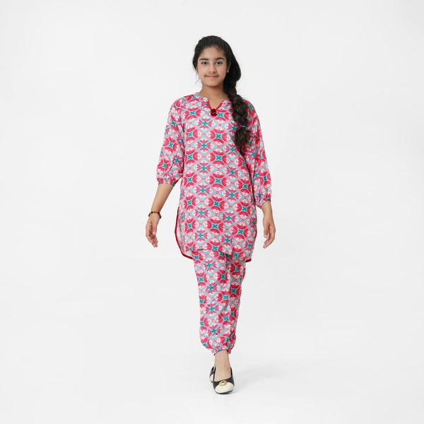 Pink Printed 3pc Eastern Set for girls by The Oaklynn