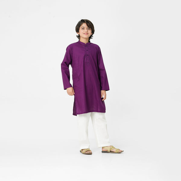 purple embroidered kurta shalwar for boys by The Oaklynn