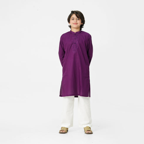Boys purple kurta shalwar with traditional embroidery