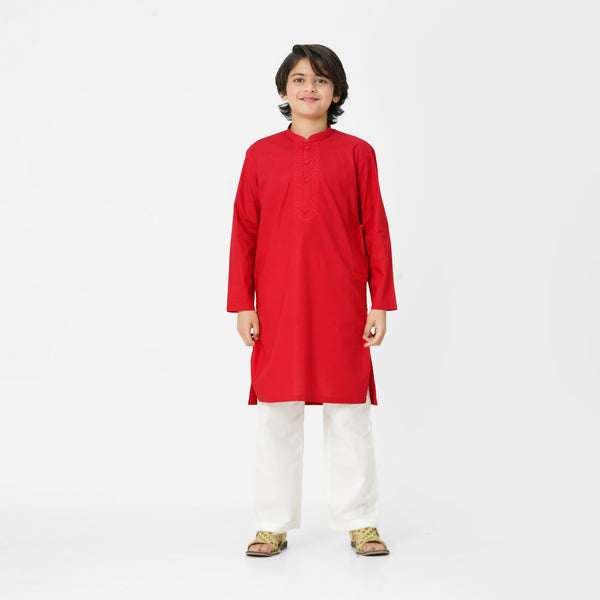 Red Embroidered Kurta Shalwar for Boys | Kids Eastern Wear Pakistan