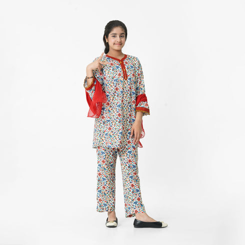 Girls red floral printed eastern wear Pakistan