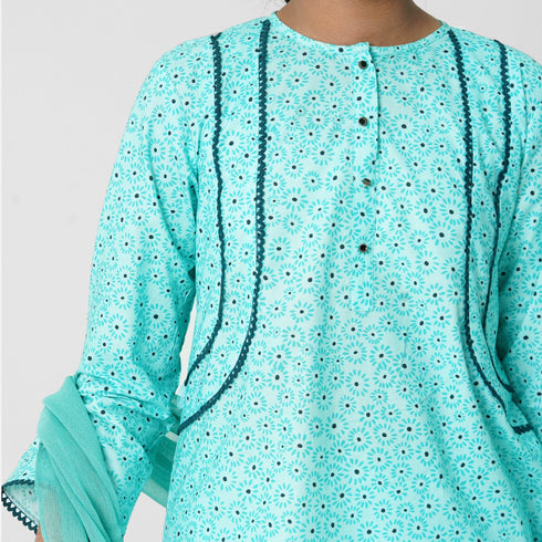 Girls sea green printed eastern wear Pakistan