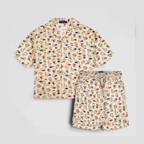 Boys Printed 2 Pcs Sets In White