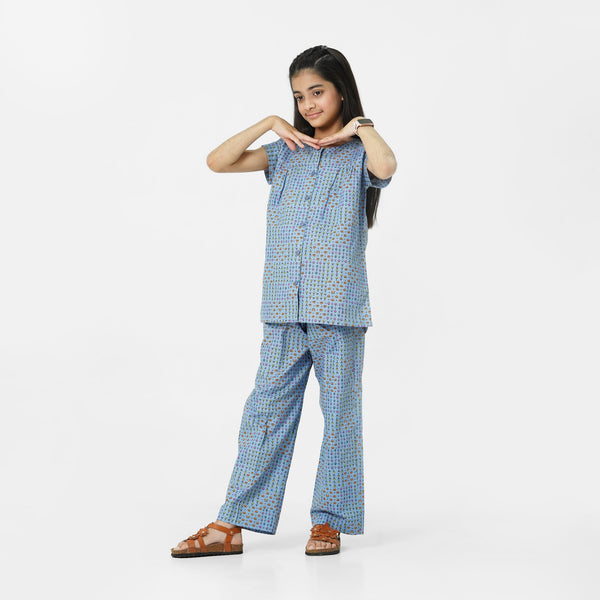 Sky Blue Printed Eastern Set for girls by The Oaklynn