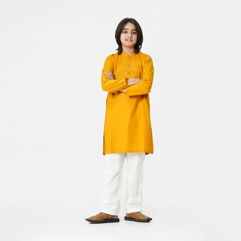 Boys yellow kurta shalwar with traditional embroidery