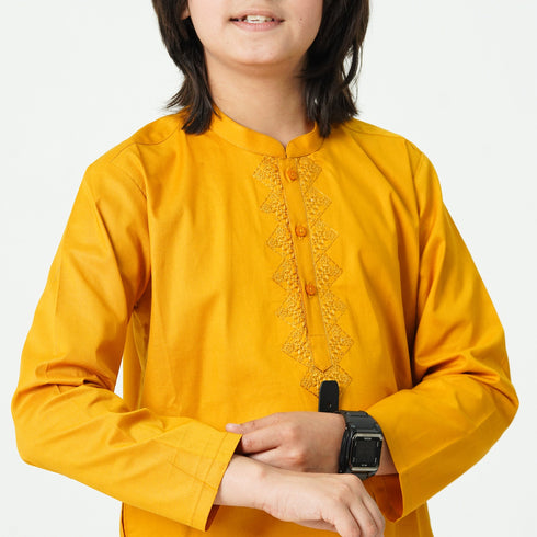 Boys yellow kurta shalwar with traditional embroidery