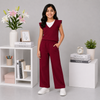 Maroon Flutter-Sleeve Wide-Leg Set