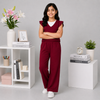 Maroon Flutter-Sleeve Wide-Leg Set