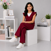 Maroon Flutter-Sleeve Wide-Leg Set